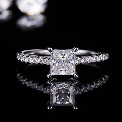 Cathedral Princess Cut Moissanite Engagement Ring