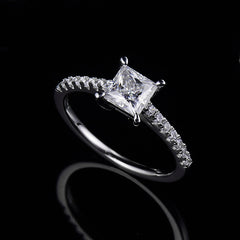 Cathedral Princess Cut Moissanite Engagement Ring