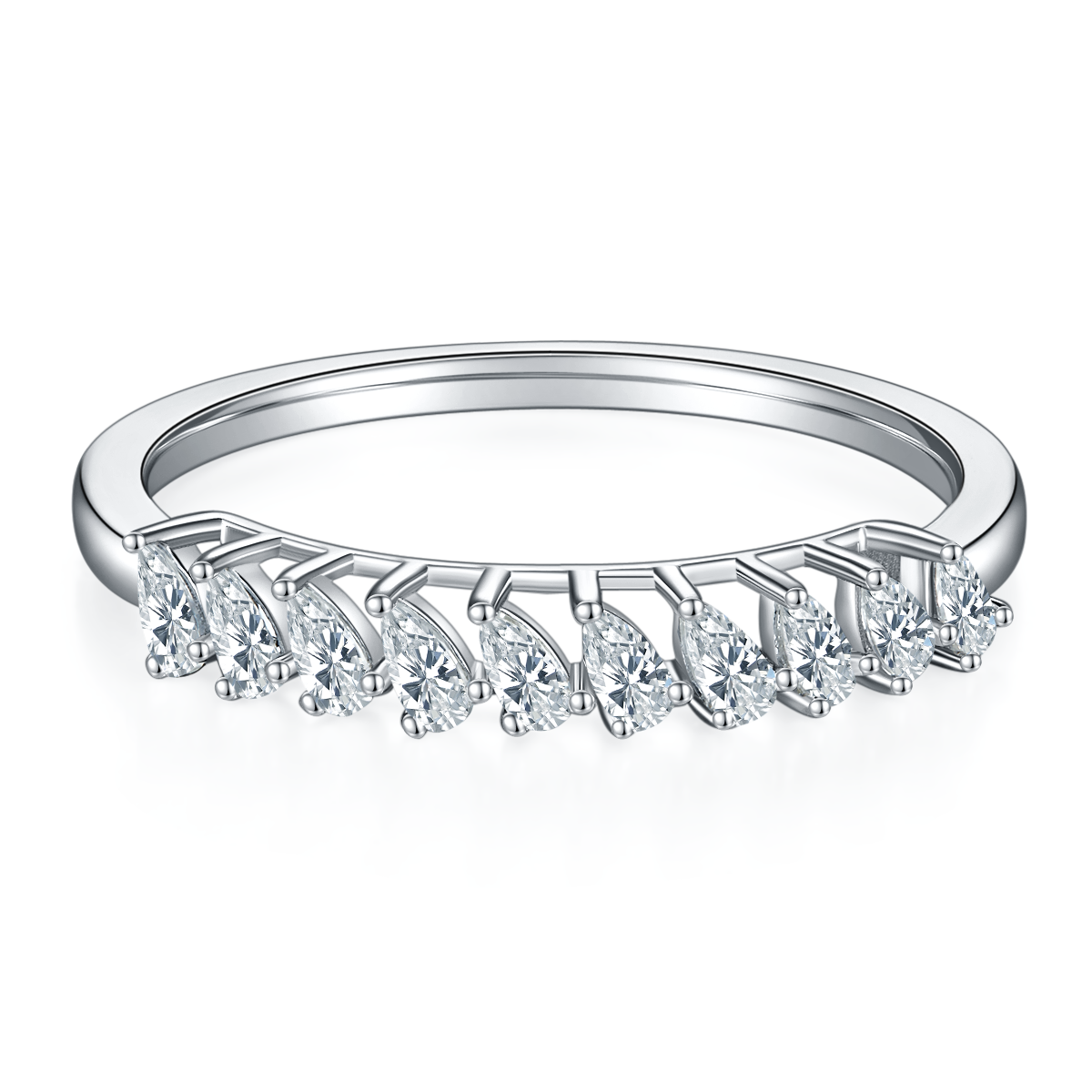 Pear Shape Moissanite Half Eternity Silver Ring