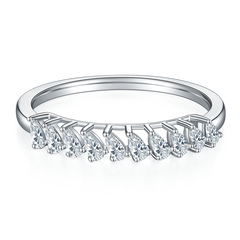 Pear Shape Moissanite Half Eternity Silver Ring