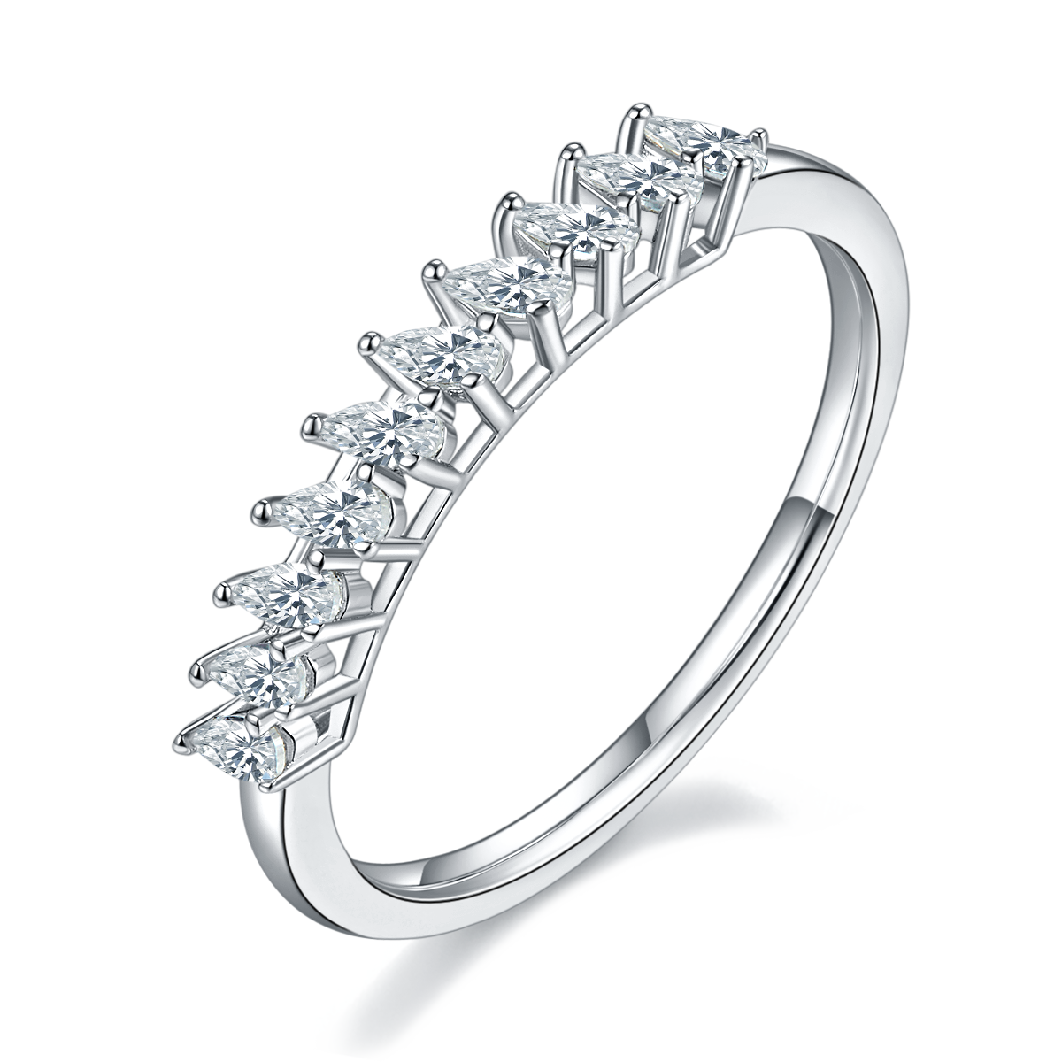 Pear Shape Moissanite Half Eternity Silver Ring