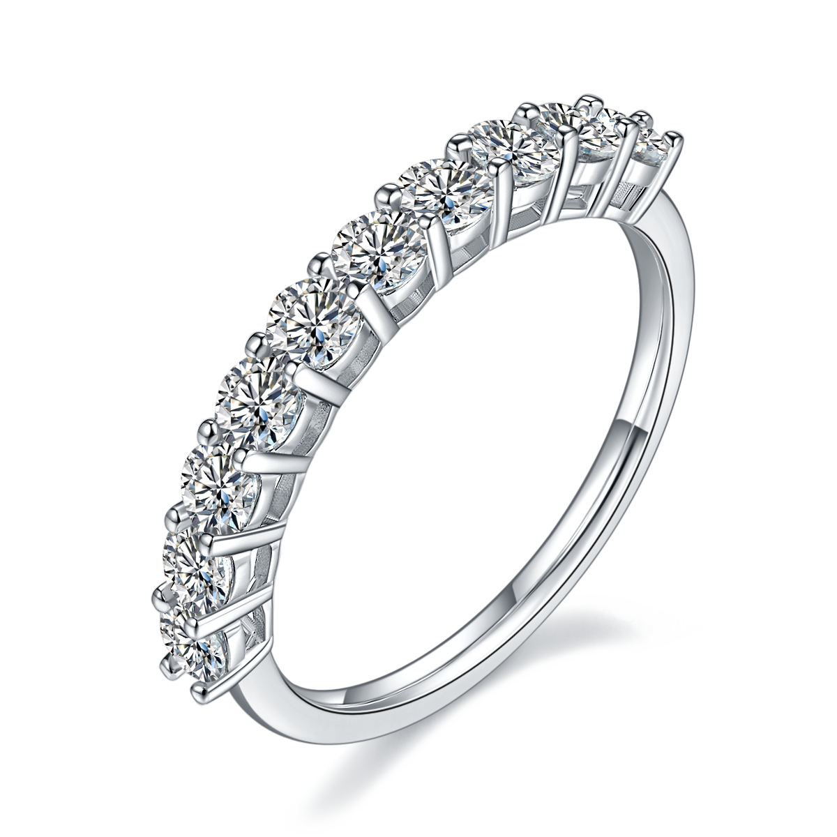 Half Round Cut Moissanite Eternity Ring