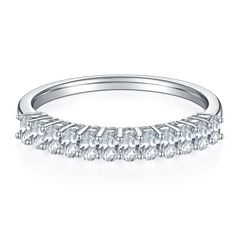 Oval Shape Moissanite Half Eternity Silver Ring