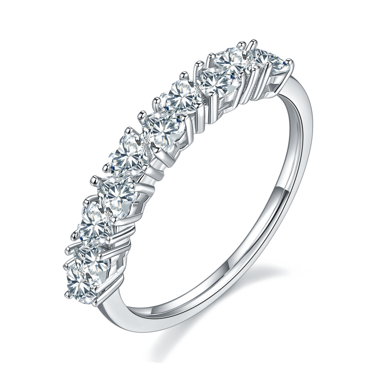 Heart Shape Moissanite Half Eternity Silver Ring