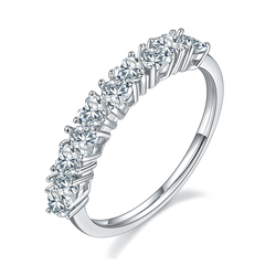 Heart Shape Moissanite Half Eternity Silver Ring