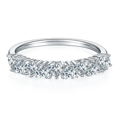 Heart Shape Moissanite Half Eternity Silver Ring