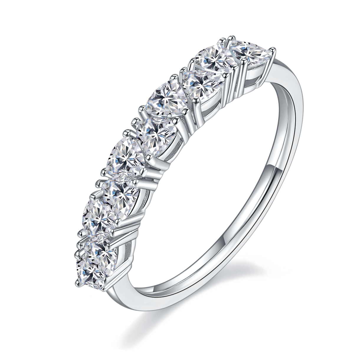 Triangle Moissanite Half Eternity Silver Ring