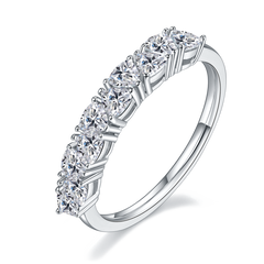 Triangle Moissanite Half Eternity Silver Ring