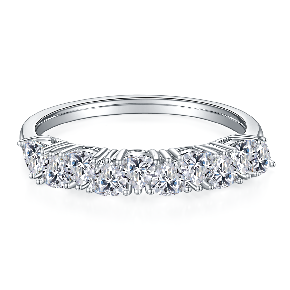 Triangle Moissanite Half Eternity Silver Ring