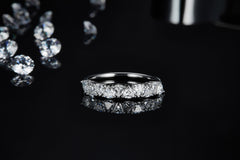 Triangle Moissanite Half Eternity Silver Ring