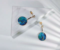 Deer Blue Enamel Circle Drop Earrings