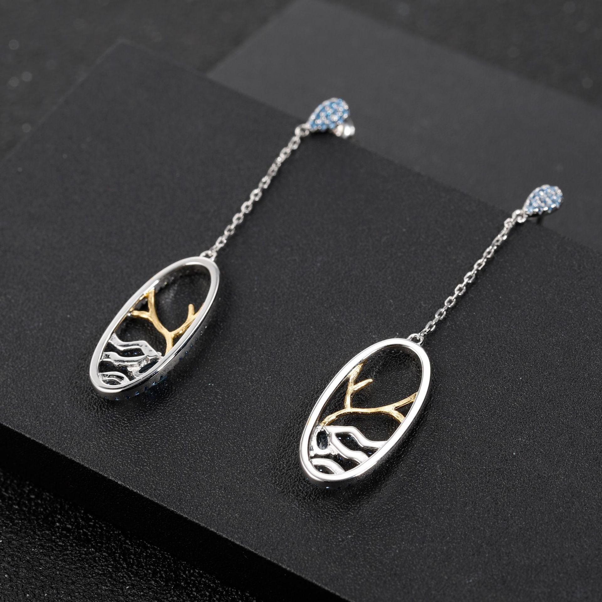 Natural Topaz Lake In Oval Long Design Silver Drop Earrings for Women