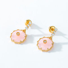 Vintage Round Shape Pink Crystal Silver Drop Earrings