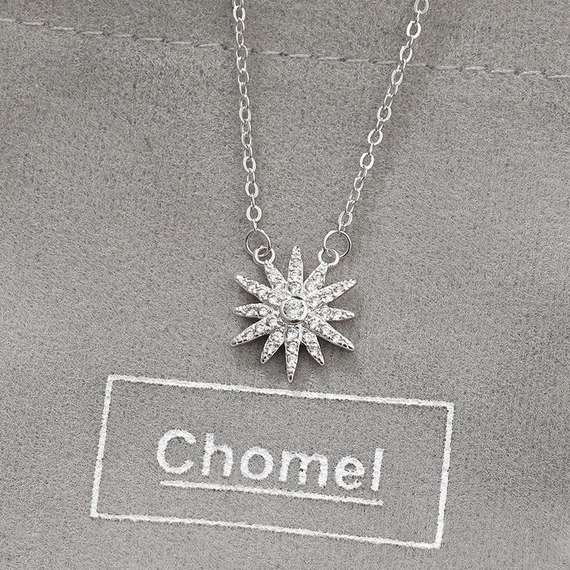 Zircon Sunflower Pendant Silver Necklace for Women