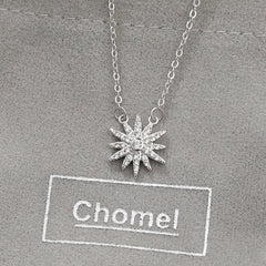 Zircon Sunflower Pendant Silver Necklace for Women