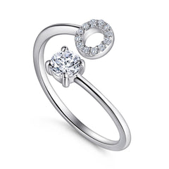 26 Letters with Round Zircon Silver Ring for Women