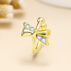 Bowknot with Zircon Ear Clip Silver Earrings for Women