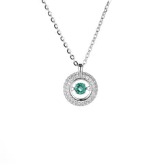 (Two Colours) White Zircon Circle Ring with Emerald Colour Zircon Pendants Silver Collarbone Necklace for Women