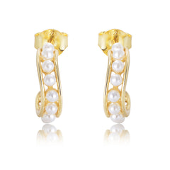 C-shaped Beading Pearl Silver Studs Earrings for Women