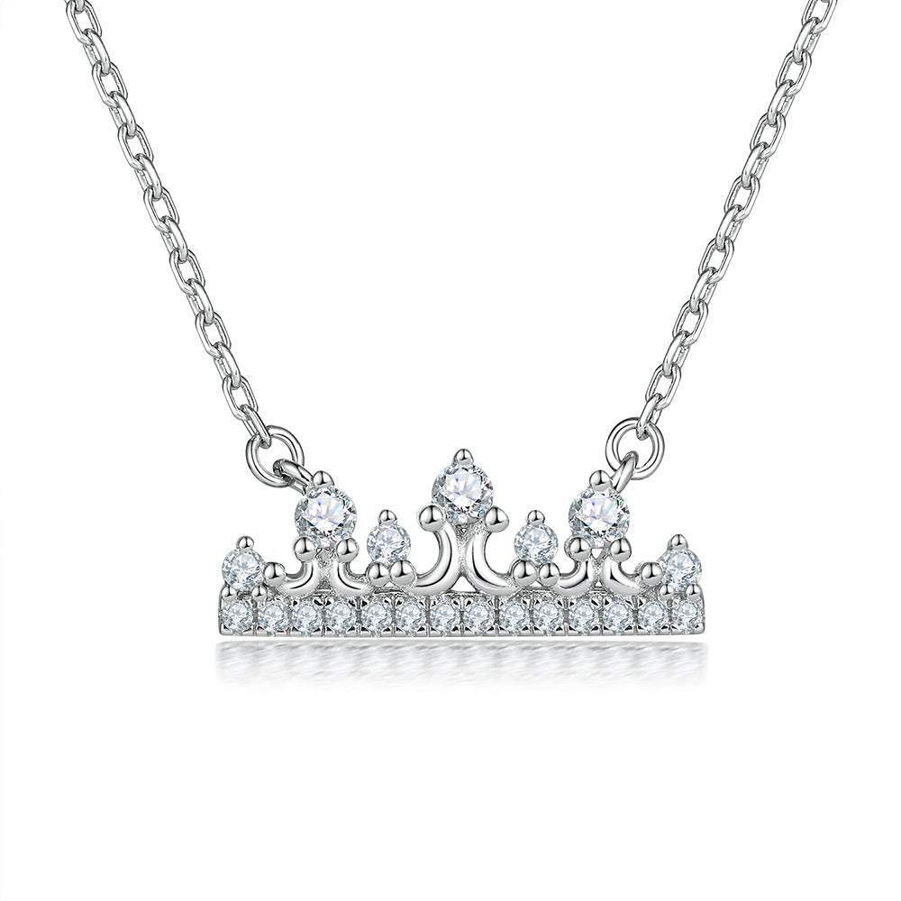 Zircon Princess Crown Pendant Silver Necklace for Women