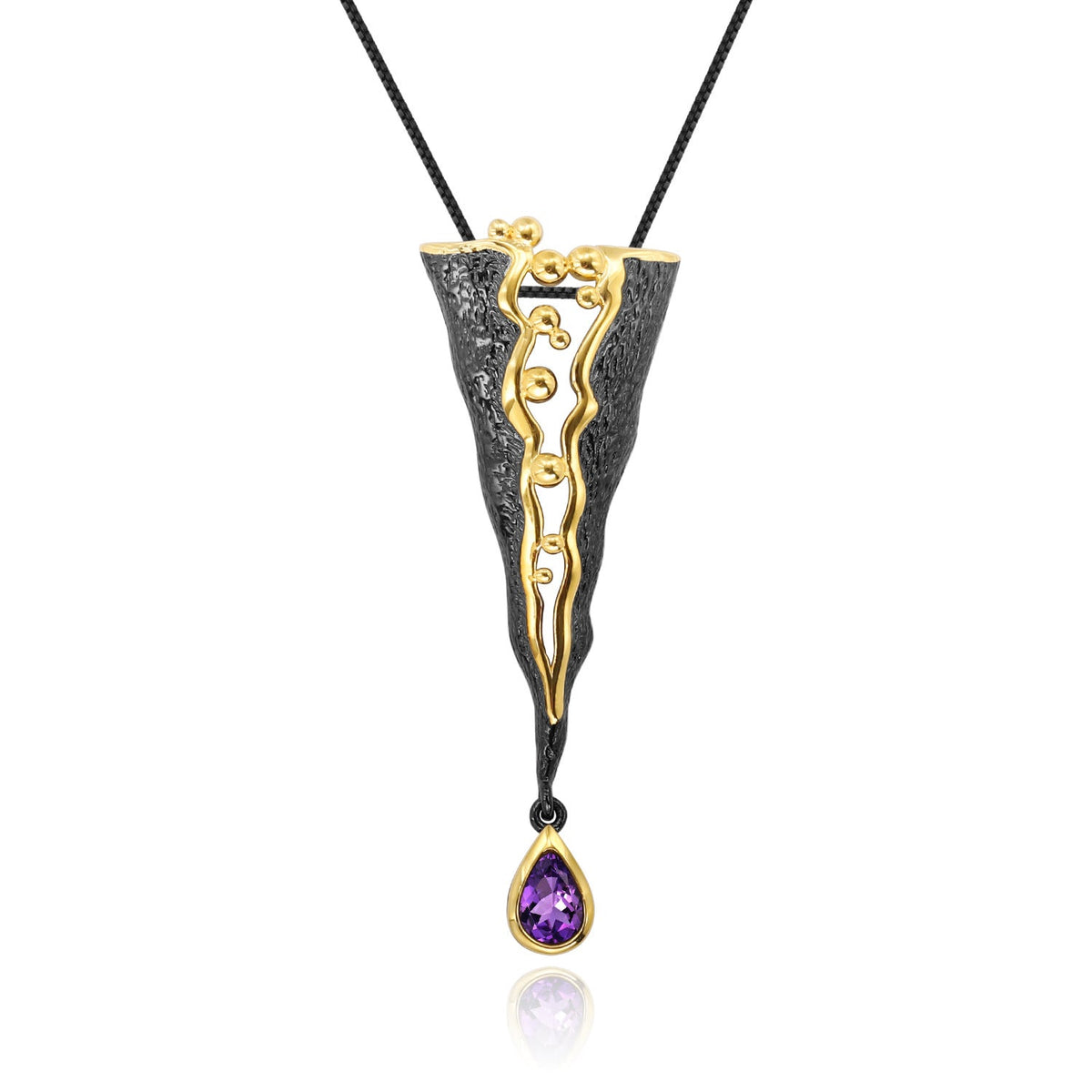 Italian Craft Design Natural Amethyst Pendant Silver Necklace for Women