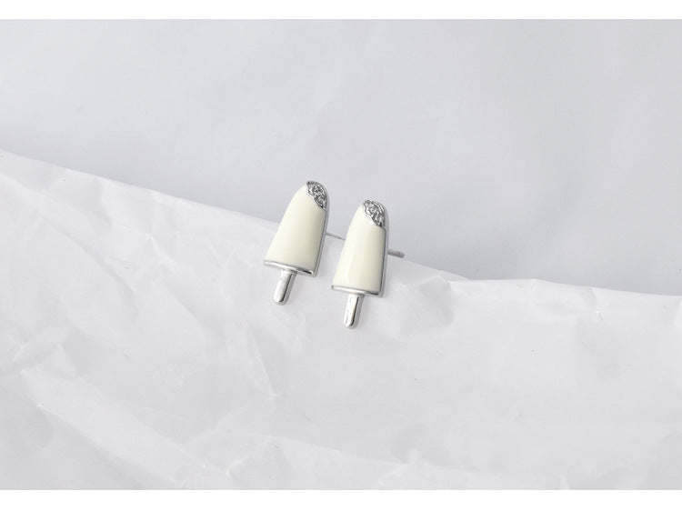White Ice Stick with Zircon Silver Stud Earrings for Women