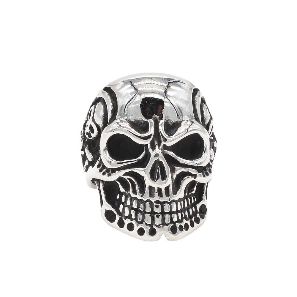 Halloween Punk Skull Zircon Titanium Steel Ring for Men