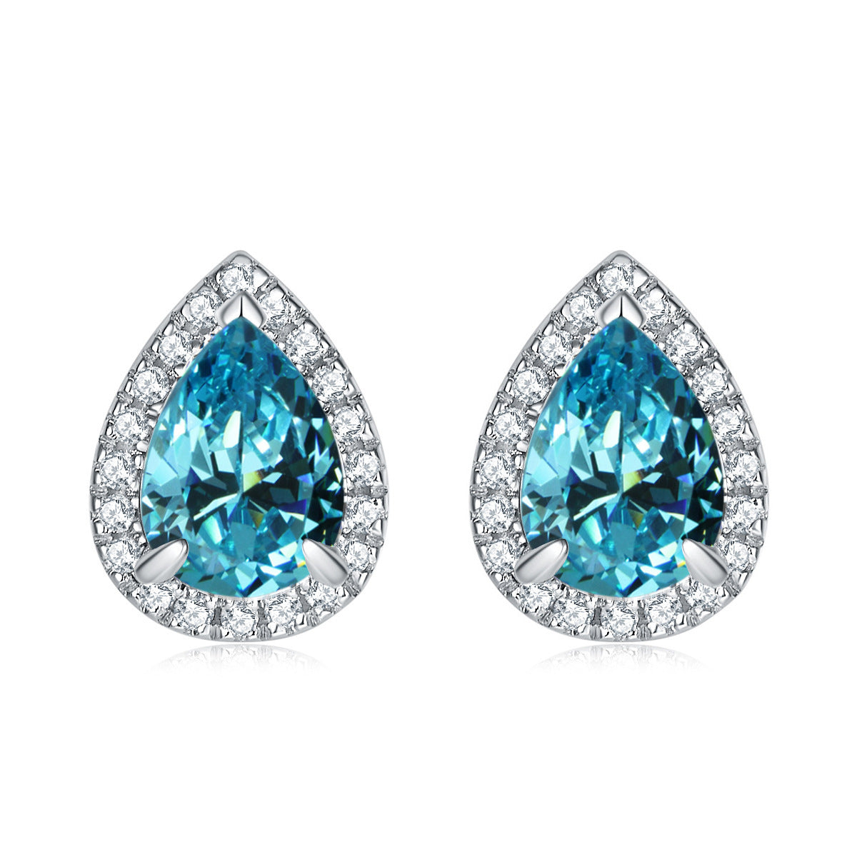 Water Drop Zircon Soleste Halo Silver Studs Earrings for Women