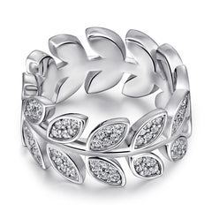 Marquise Shape with Zircon Wide Leaf Silver Ring for Women