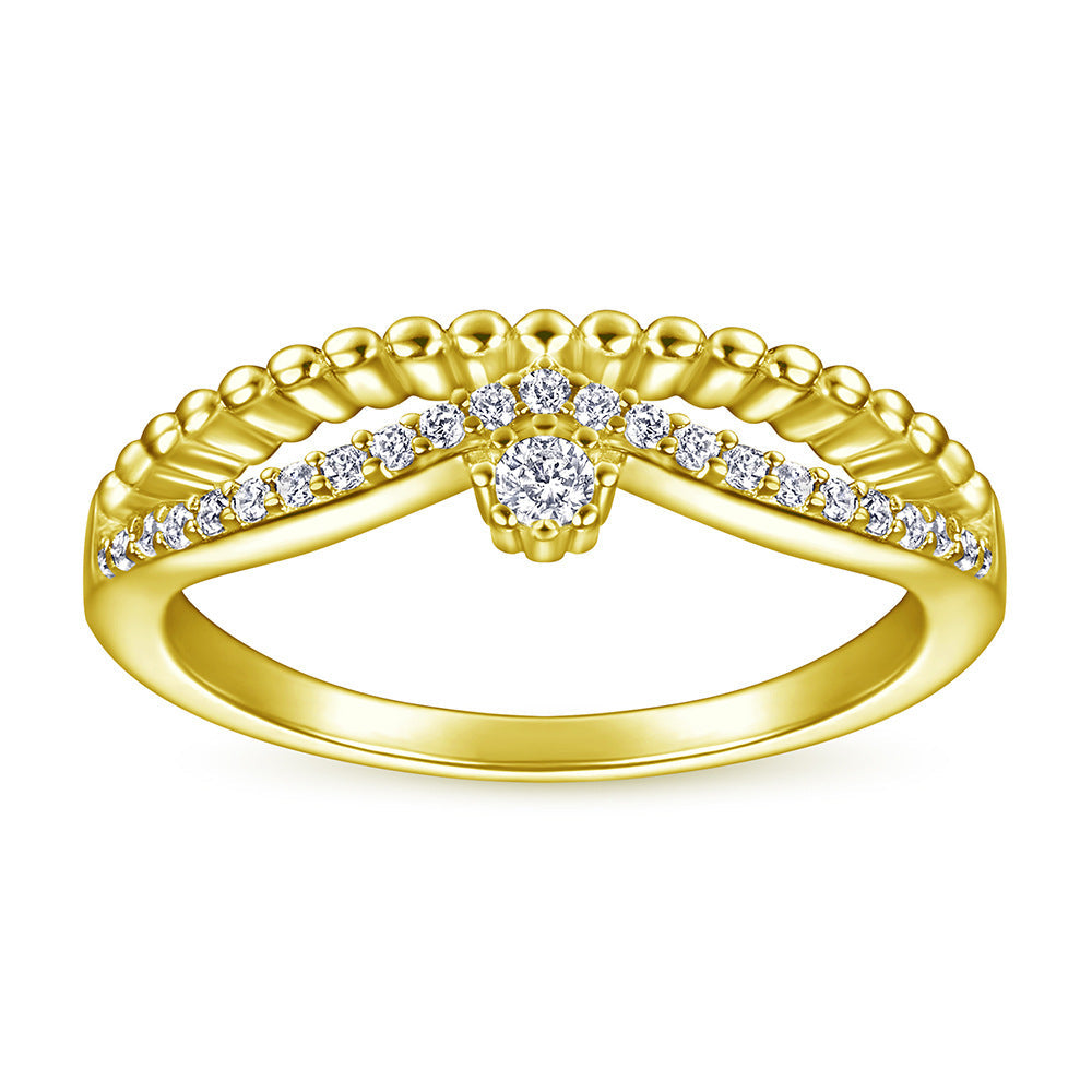 Round Zircon Modern Split Shank Silver Ring