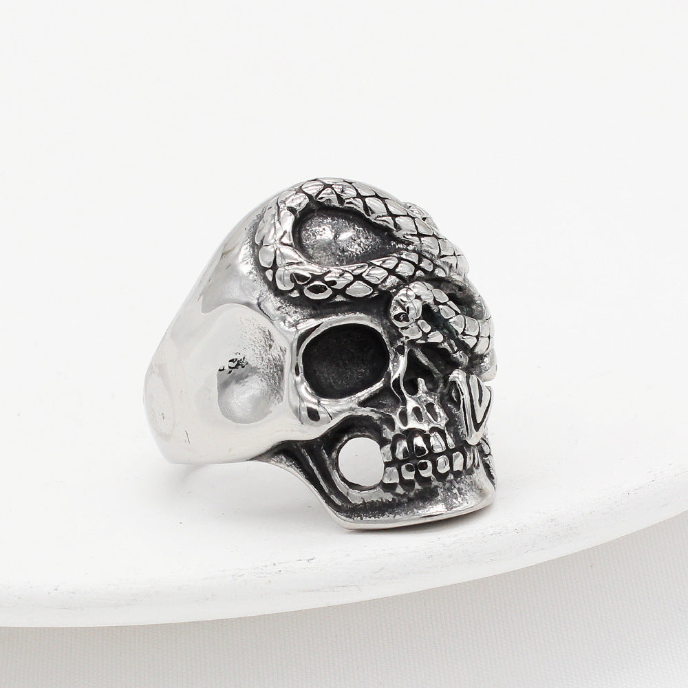 Halloween Skull Snake Titanium Steel Ring for Men