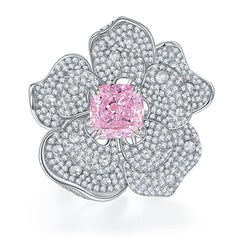 Square Pink Zircon Luxury Flower Ring