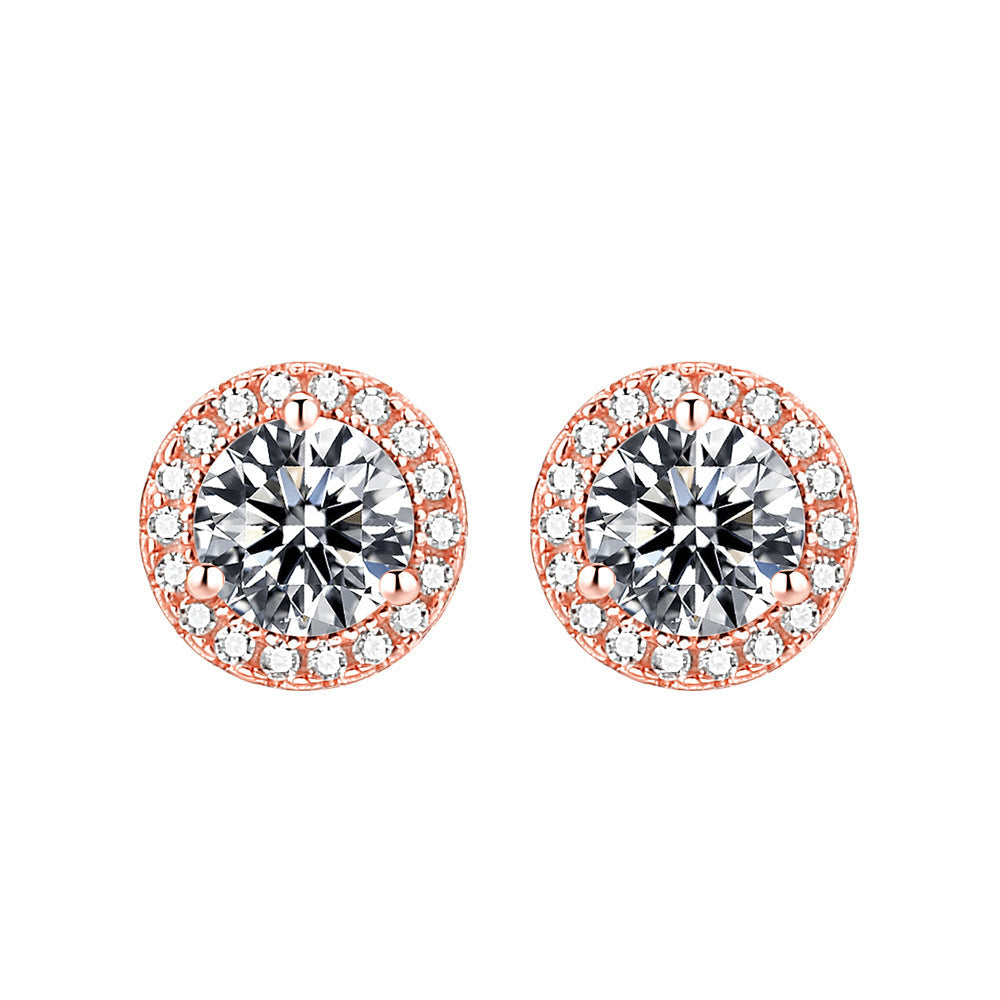 Soleste Halo Round Zircon Silver Studs Earrings for Women