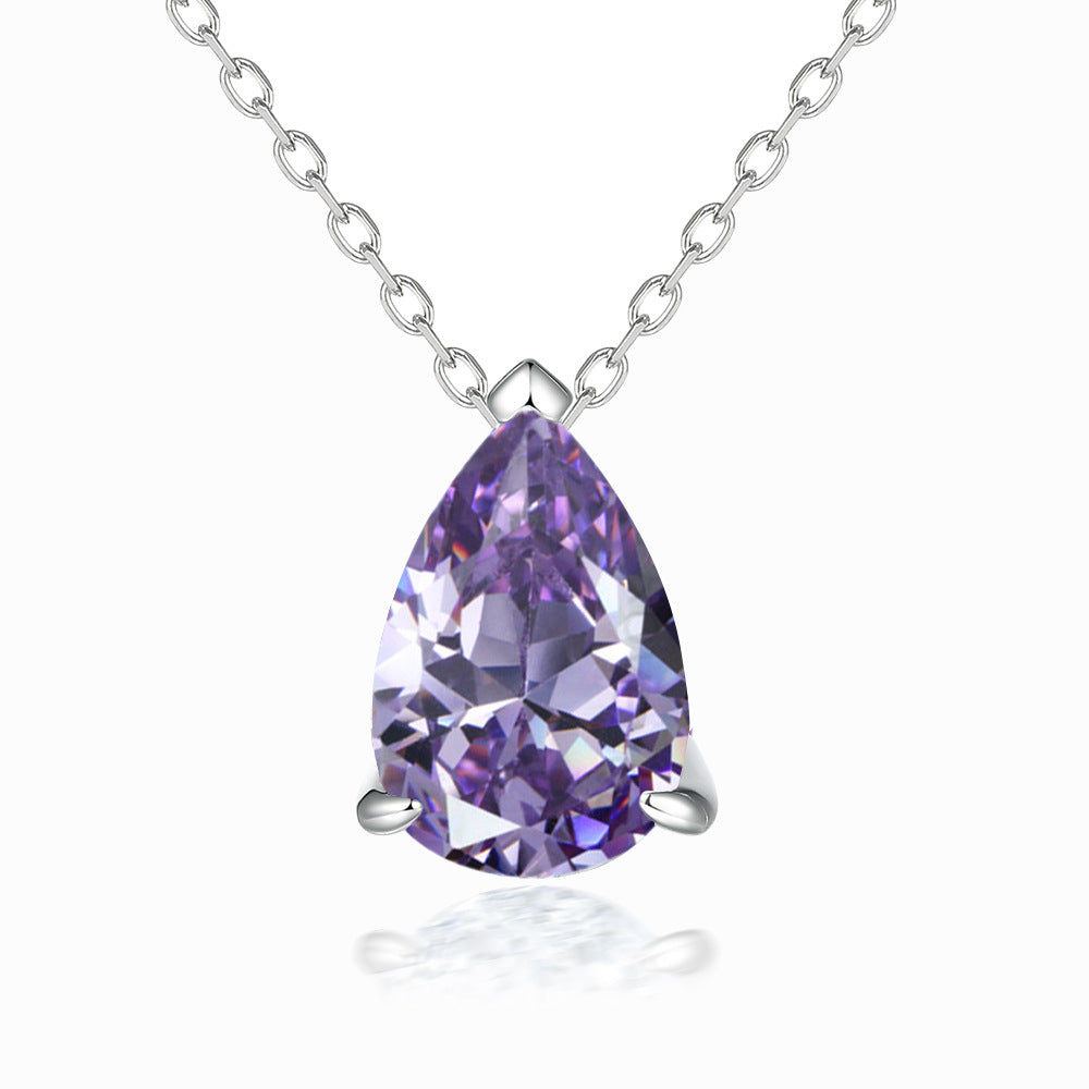 Pear Drop Zircon Pendant Silver Necklace for Women