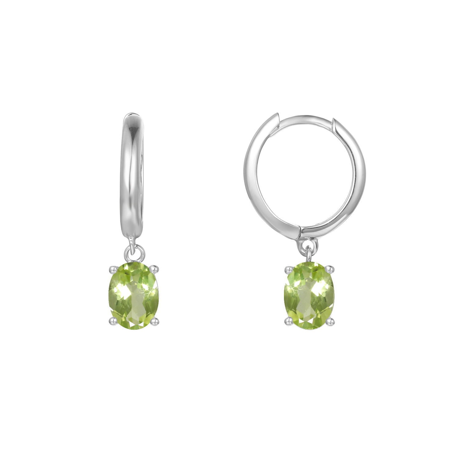 Solitaire Oval Natural Gemstone Pendant Silver Hoop Earrings
