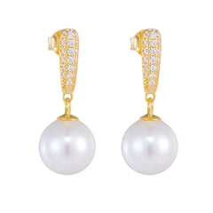 Round Pearl Pendant Zircon Sterling Silver Drop Earrings