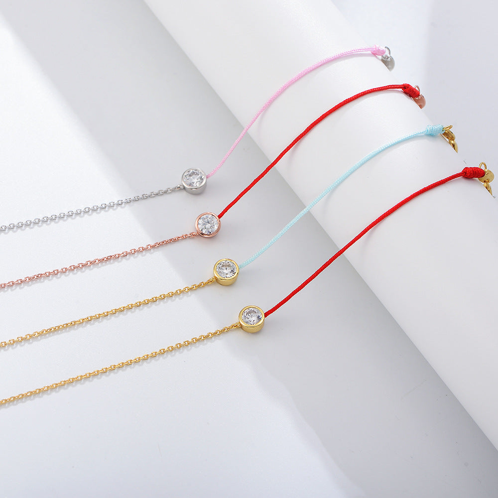 Round Zircon Splice Colourful Rope Silver Bracelet  for Women