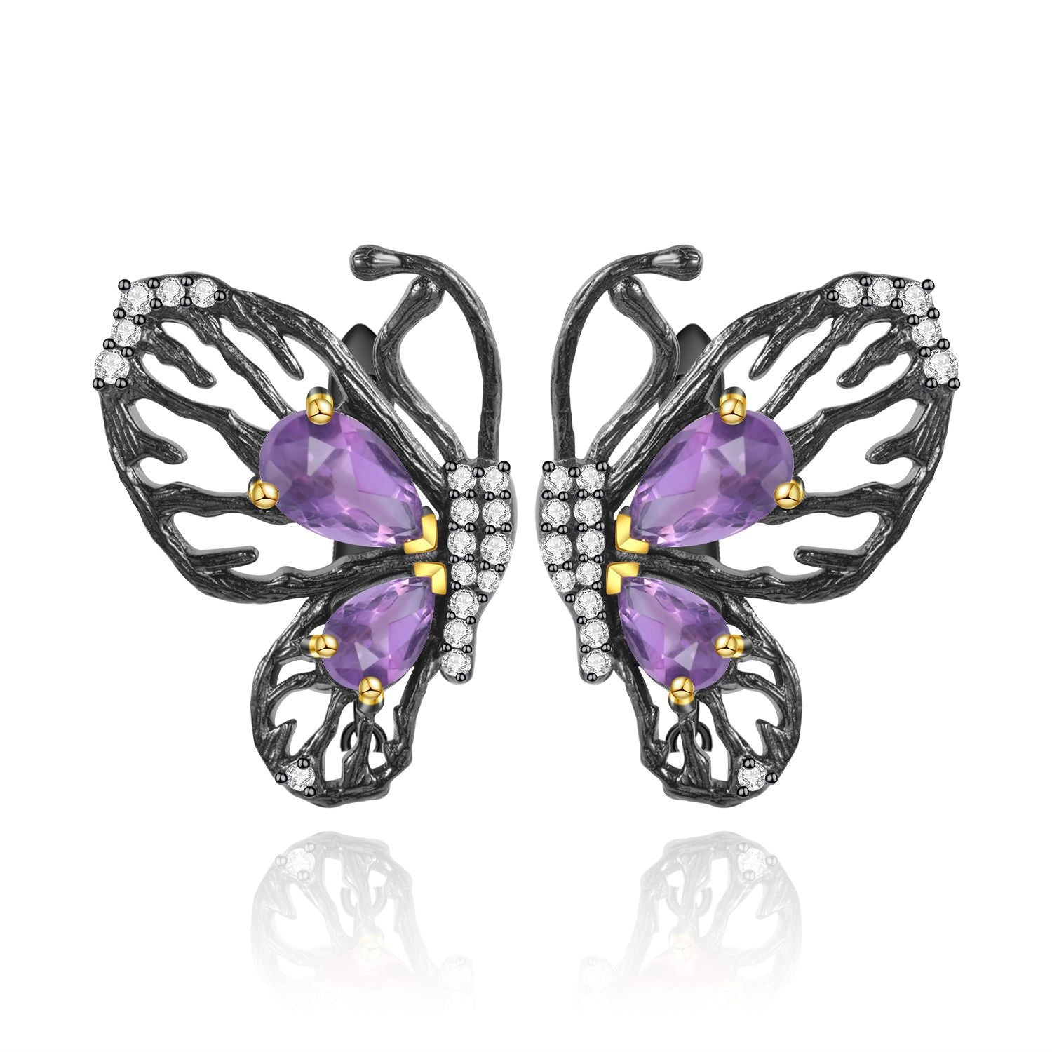 Natural Colourful Gemstone Creative Butterfly Sterling Silver Studs for Women