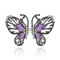 Natural Colourful Gemstone Creative Butterfly Sterling Silver Studs for Women