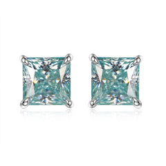 Solitaire 1.0 Carat Princess Cut Moissanite Silver Stud Earrings