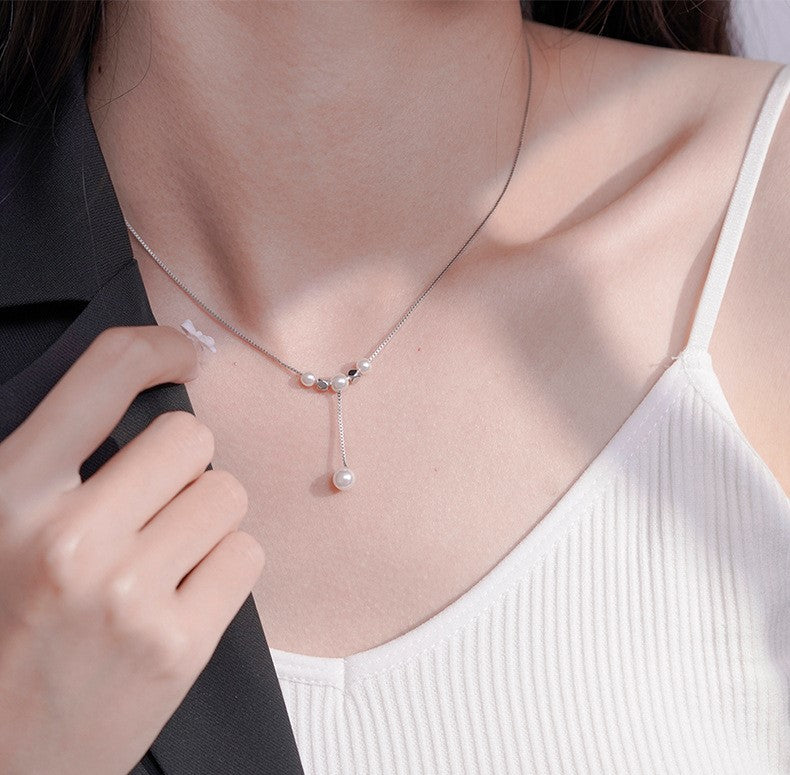 (Two Colours) Natuarl Pearls Tassels Drop Pendants Collarbone Necklace for Women