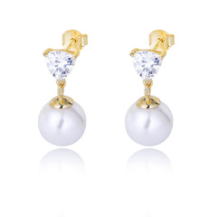 Pearl with Triangle Zircon Silver Drop Earrings for Women