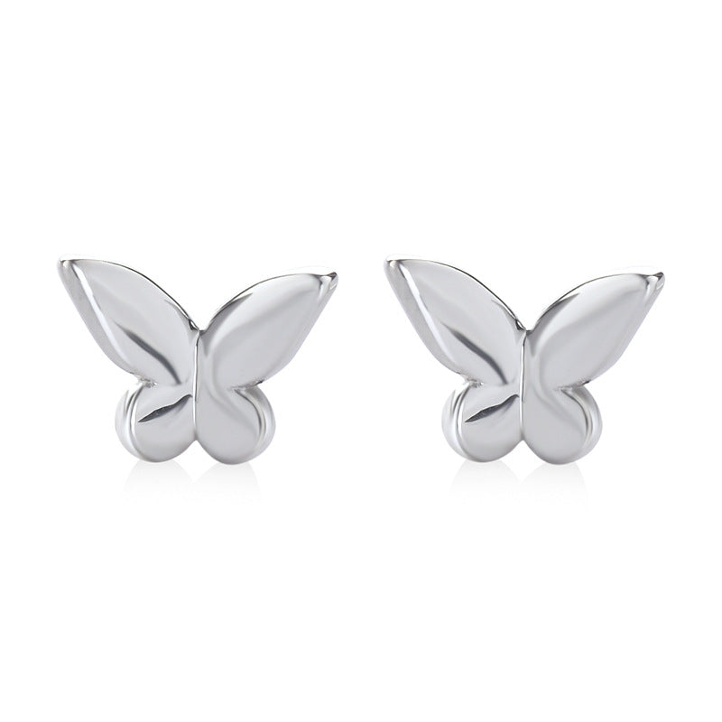 Small Glossy Butterfly Silver Stud Earrings for Women