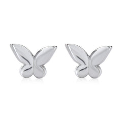 Small Glossy Butterfly Silver Stud Earrings for Women