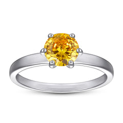 Yellow Zircon Six Prongs Solitaire Silver Ring