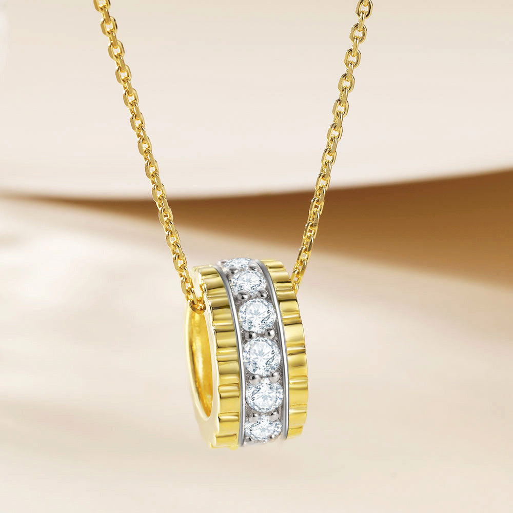 Zircon Golden Ring Pendant Sterling Silver Necklace