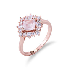 Barbie Pink Crystal Pillow Soleste Halo Sterling Silver Ring for Women