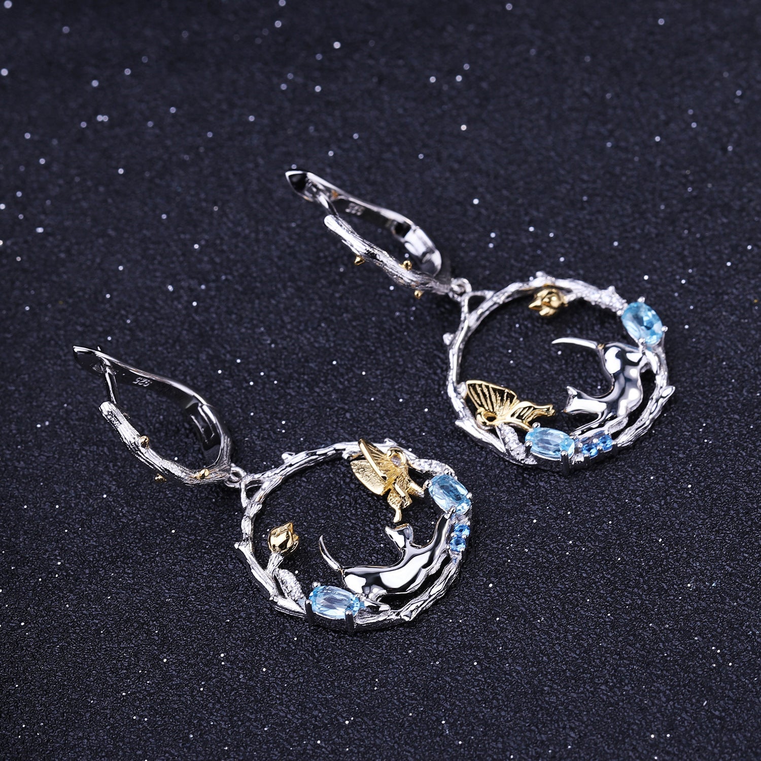 Animal Design 925 Silver Topaz Drop Earrings for Women