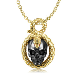 Halloween Black Skeleton with Golden Snake Silver Necklace