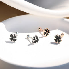 Black Lucky Clover Silver Studs Earrings for Women